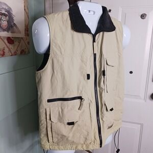 OLD NAVY Vest Mens Small Beige Nylon Fleece Lining Cargo Pockets VTG Korea 90s